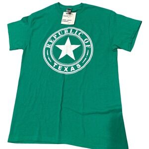 Republic of Texas T Shirt Gildan Heavy Cotton Green Tee Mens Size‎ Medium